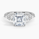 Nadia Three Stone Diamond Engagement Ring with a Asscher cut diamond in white gold — top view