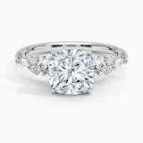Nadia Three Stone Diamond Engagement Ring with a Cushion cut diamond in white gold — top view
