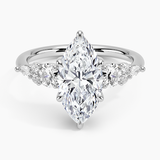 Nadia Three Stone Diamond Engagement Ring with a Marquise cut diamond in white gold — top view