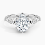 Nadia Three Stone Diamond Engagement Ring with a Pear cut diamond in white gold — top view