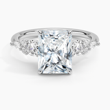 Nadia Three Stone Diamond Engagement Ring with a Radiant cut diamond in white gold — top view
