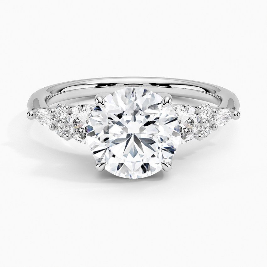 Nadia Three Stone Diamond Engagement Ring with a Round cut diamond in white gold — top view