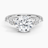 Nadia Three Stone Diamond Engagement Ring with a Round cut diamond in white gold — top view