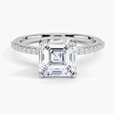 Delicate Shared Prong Diamond Engagement Ring with a Asscher cut diamond in white gold — top view