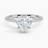 Delicate Shared Prong Diamond Engagement Ring with a Heart cut diamond in white gold — top view