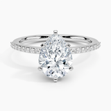 Delicate Shared Prong Diamond Engagement Ring with a Pear cut diamond in white gold — top view