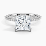 Delicate Shared Prong Diamond Engagement Ring with a Princess cut diamond in white gold — top view