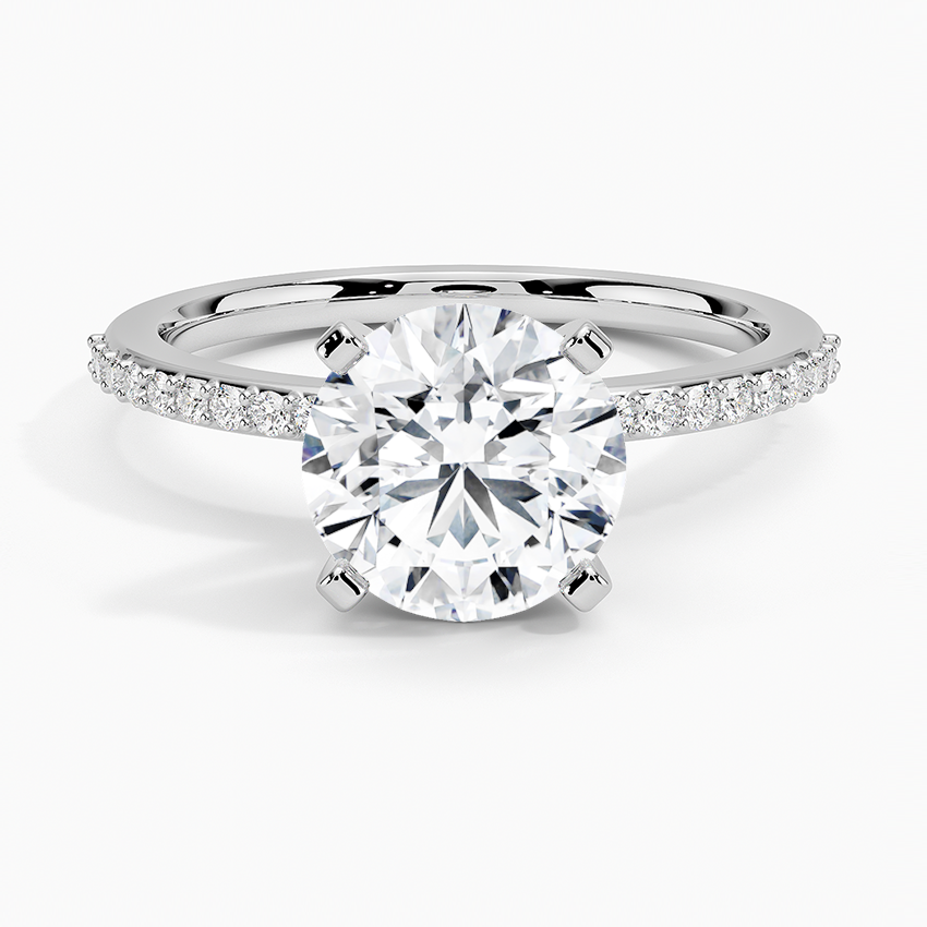 Delicate Shared Prong Diamond Engagement Ring with a Round cut diamond in white gold — top view