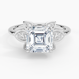 Luxe Fiore Diamond Engagement Ring with a Asscher cut diamond in white gold — top view