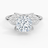 Luxe Fiore Diamond Engagement Ring with a Cushion cut diamond in white gold — top view