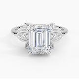 Luxe Fiore Diamond Engagement Ring with a Emerald cut diamond in white gold — top view