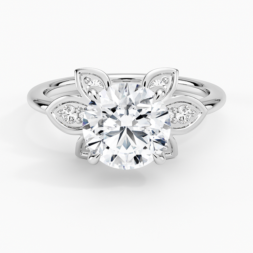 Luxe Fiore Diamond Engagement Ring with a Round cut diamond in white gold — top view