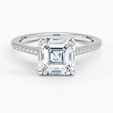 Lissome Half-Coverage Diamond Engagement Ring with a Asscher cut diamond in white gold — top view
