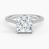 Lissome Half-Coverage Diamond Engagement Ring with a Princess cut diamond in white gold — top view