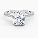 Lissome Half-Coverage Diamond Engagement Ring with a Radiant cut diamond in white gold — top view