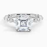 Versailles Three-Quarter Coverage Diamond Engagement Ring with a Asscher cut diamond in white gold — top view
