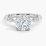 Versailles Three-Quarter Coverage Diamond Engagement Ring with a Cushion cut diamond in white gold — top view
