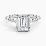 Versailles Three-Quarter Coverage Diamond Engagement Ring with a Emerald cut diamond in white gold — top view