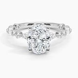 Versailles Three-Quarter Coverage Diamond Engagement Ring with a Oval cut diamond in white gold — top view