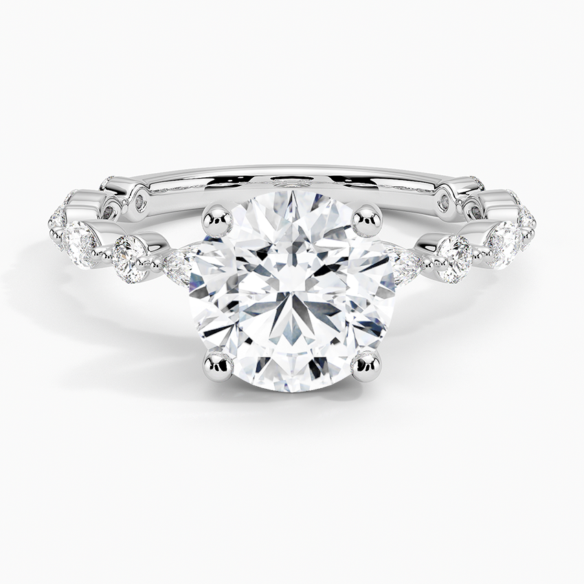 Versailles Three-Quarter Coverage Diamond Engagement Ring with a Round cut diamond in white gold — top view