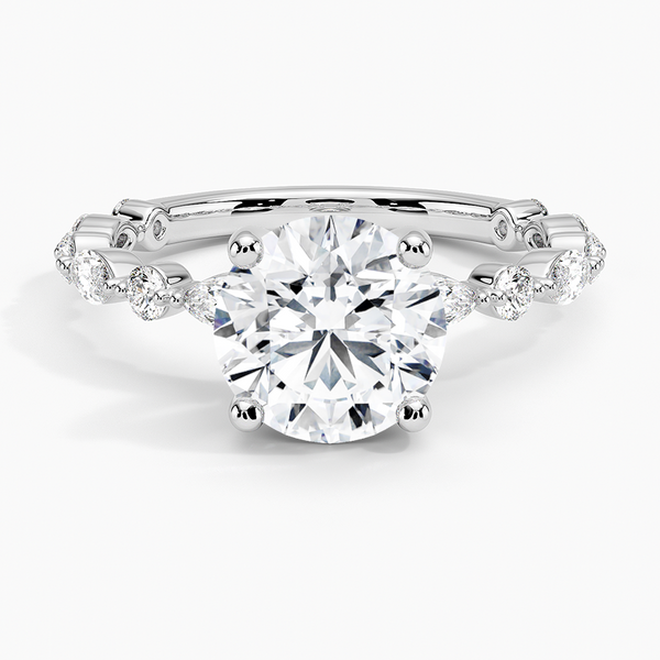 Versailles Three-Quarter Coverage Diamond Engagement Ring with a Round cut diamond in white gold — top view
