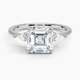 Cometa Three Stone Diamond Engagement Ring with a Asscher cut diamond in white gold — top view