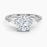 Cometa Three Stone Diamond Engagement Ring with a Cushion cut diamond in white gold — top view