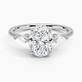 Cometa Three Stone Diamond Engagement Ring with a Oval cut diamond in white gold — top view