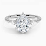 Cometa Three Stone Diamond Engagement Ring with a Pear cut diamond in white gold — top view