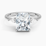 Cometa Three Stone Diamond Engagement Ring with a Radiant cut diamond in white gold — top view