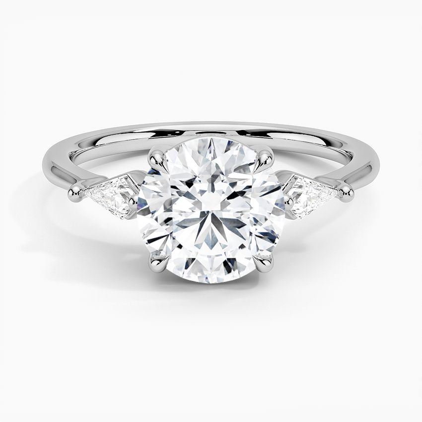 Cometa Three Stone Diamond Engagement Ring with a Round cut diamond in white gold — top view