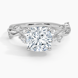 Azalea Twist Diamond Engagement Ring with a Cushion cut diamond in white gold — top view