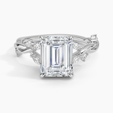 Azalea Twist Diamond Engagement Ring with a Emerald cut diamond in white gold — top view