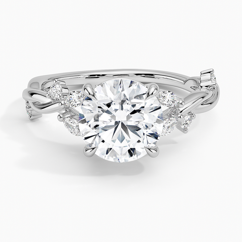 Azalea Twist Diamond Engagement Ring with a Round cut diamond in white gold — top view