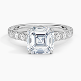 Anthology Three-Quarter Coverage Diamond Engagement Ring with a Asscher cut diamond in white gold — top view