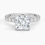 Anthology Three-Quarter Coverage Diamond Engagement Ring with a Princess cut diamond in white gold — top view