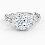 Secret Garden Diamond Engagement Ring with a Cushion cut diamond in white gold — top view