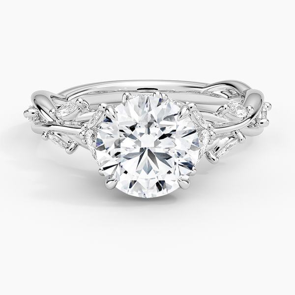 Secret Garden Diamond Engagement Ring with a Round cut diamond in white gold — top view