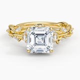 Secret Garden Diamond Engagement Ring with a Asscher cut diamond in yellow gold — top view