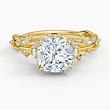 Secret Garden Diamond Engagement Ring with a Cushion cut diamond in yellow gold — top view