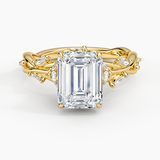 Secret Garden Diamond Engagement Ring with a Emerald cut diamond in yellow gold — top view