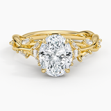 Secret Garden Diamond Engagement Ring with a Oval cut diamond in yellow gold — top view