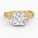 Secret Garden Diamond Engagement Ring with a Princess cut diamond in yellow gold — top view