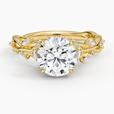 Secret Garden Diamond Engagement Ring with a Round cut diamond in yellow gold — top view