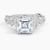 Luxe Secret Garden Diamond Engagement Ring with a Asscher cut diamond in white gold — top view