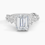 Luxe Secret Garden Diamond Engagement Ring with a Emerald cut diamond in white gold — top view