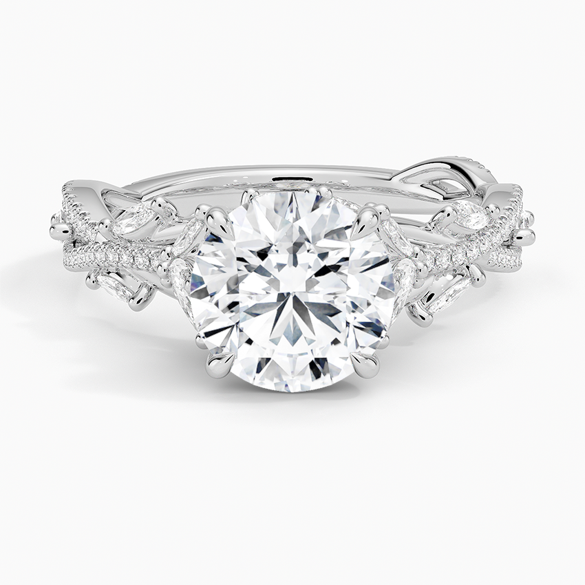 Luxe Secret Garden Diamond Engagement Ring with a Round cut diamond in white gold — top view