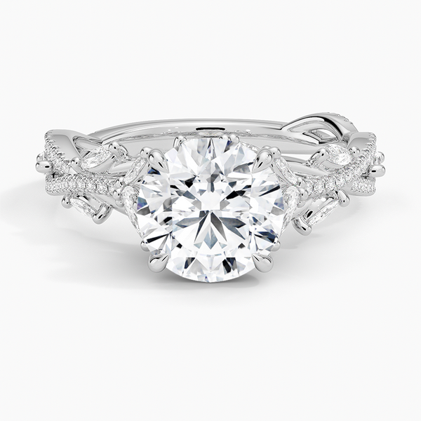 Luxe Secret Garden Diamond Engagement Ring with a Round cut diamond in white gold — top view