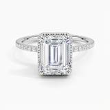 Gala Diamond Engagement Ring with a Emerald cut diamond in white gold — top view