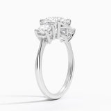 Luxe Selene Three Stone Diamond Engagement Ring with a Round cut diamond in white gold — side view